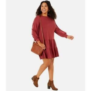 Ava James Dress Women's 3X Mauve Tiered Mini Balloon Sleeves Comfy Loungewear